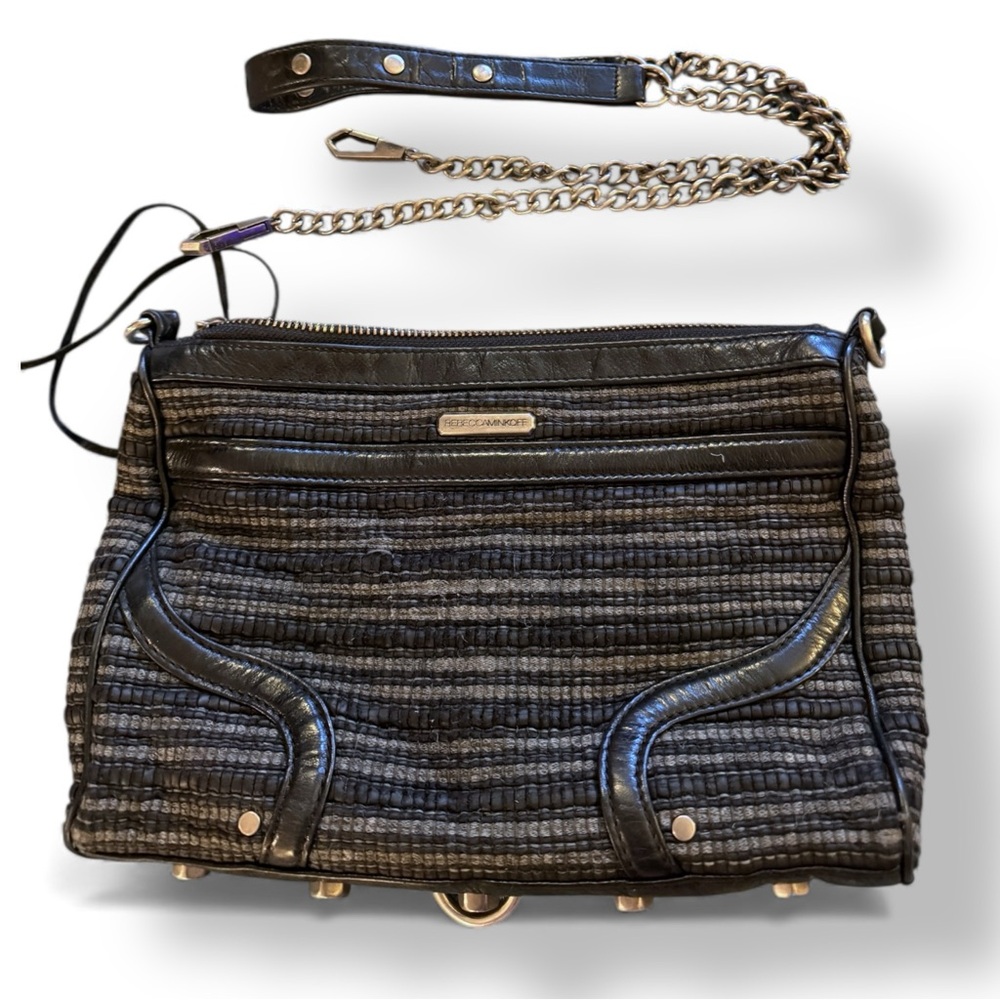 Rebecca Minkoff Mac Bombe Black Grey Tweed Crossbody Shoulder Bag / Clutch - Picture 9 of 10